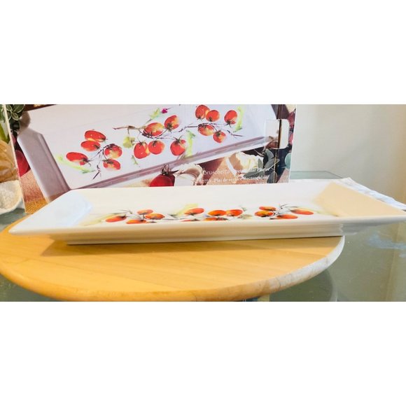Gourmet Village Bruschetta Tomato Vine Rectangular Ceramic Platter - Picture 3 of 5